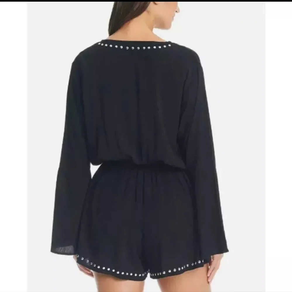 NWT Bar III Black Cover Up Romper with Silver Studded Trim Detail